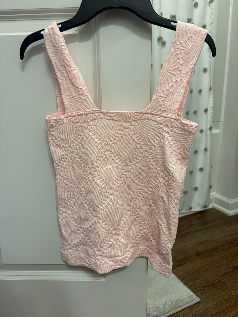 Textured Square-Neck Pink Tank Top